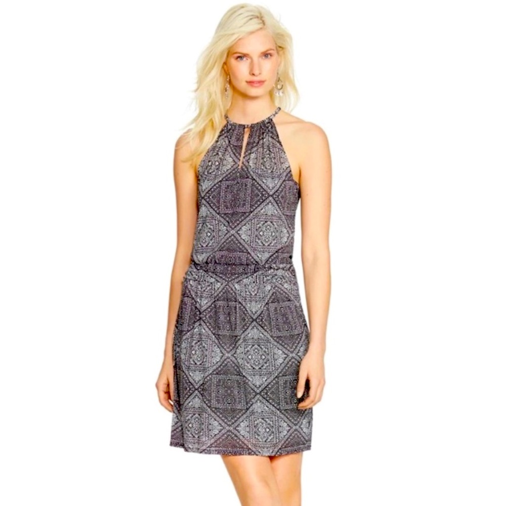 White House Black Market Mesh Print Halter Dress